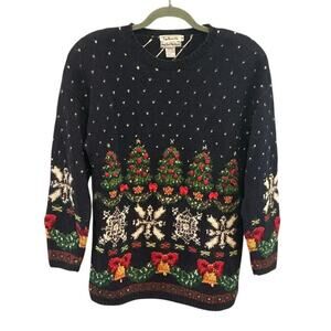 Vintage Talbots Womens Embroidered Christmas Sweater Size Small Holiday Tree